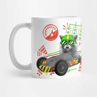 Raccoon in a rocket car Mug